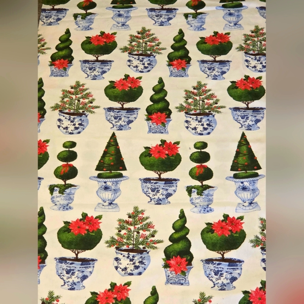 Festive Floral and Topiary Patterned Fabric Home-Essental Cotton Fabric 2.5yds